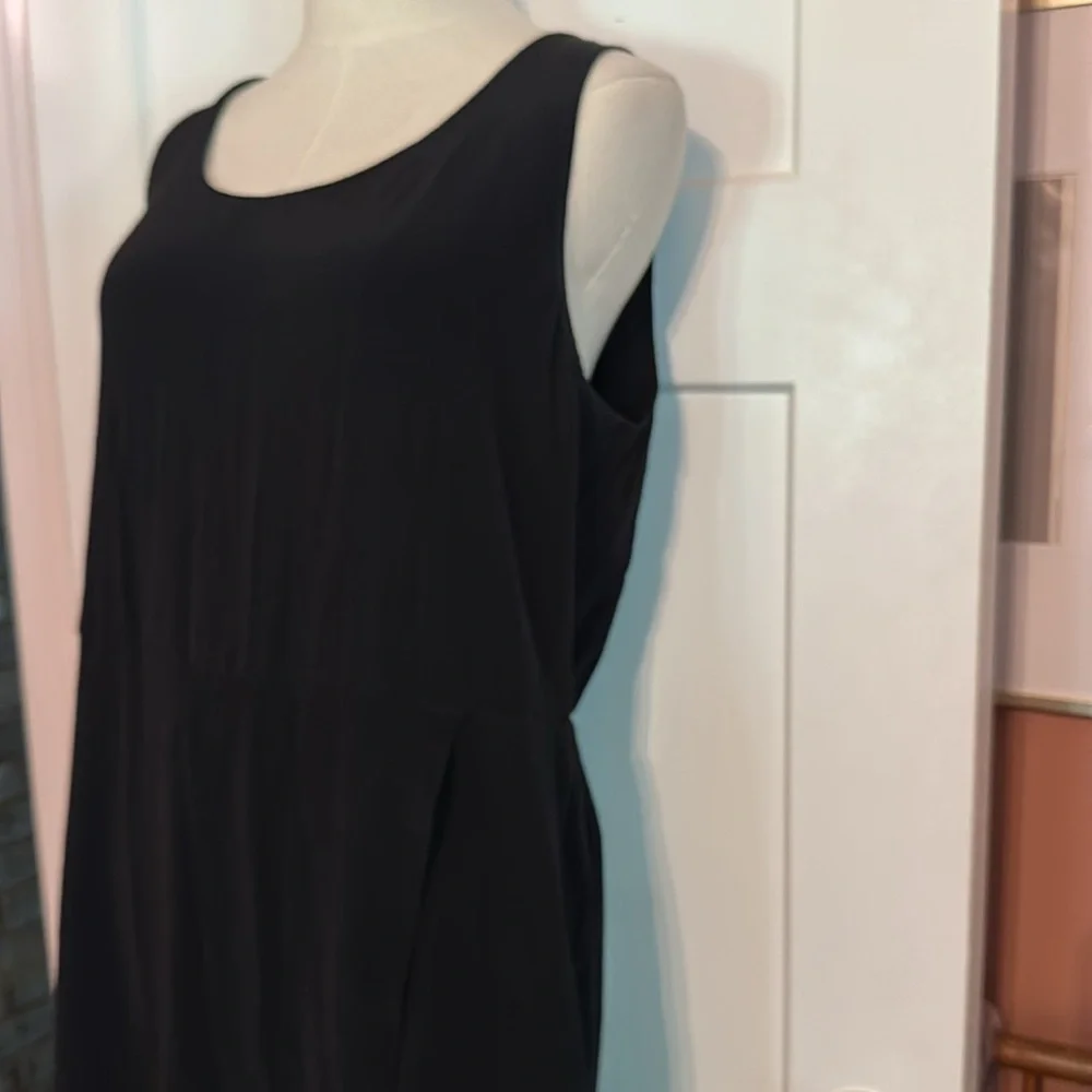 Eileen Fisher Black Sleeveless draped back zipper tencel viscose L ankle jumper